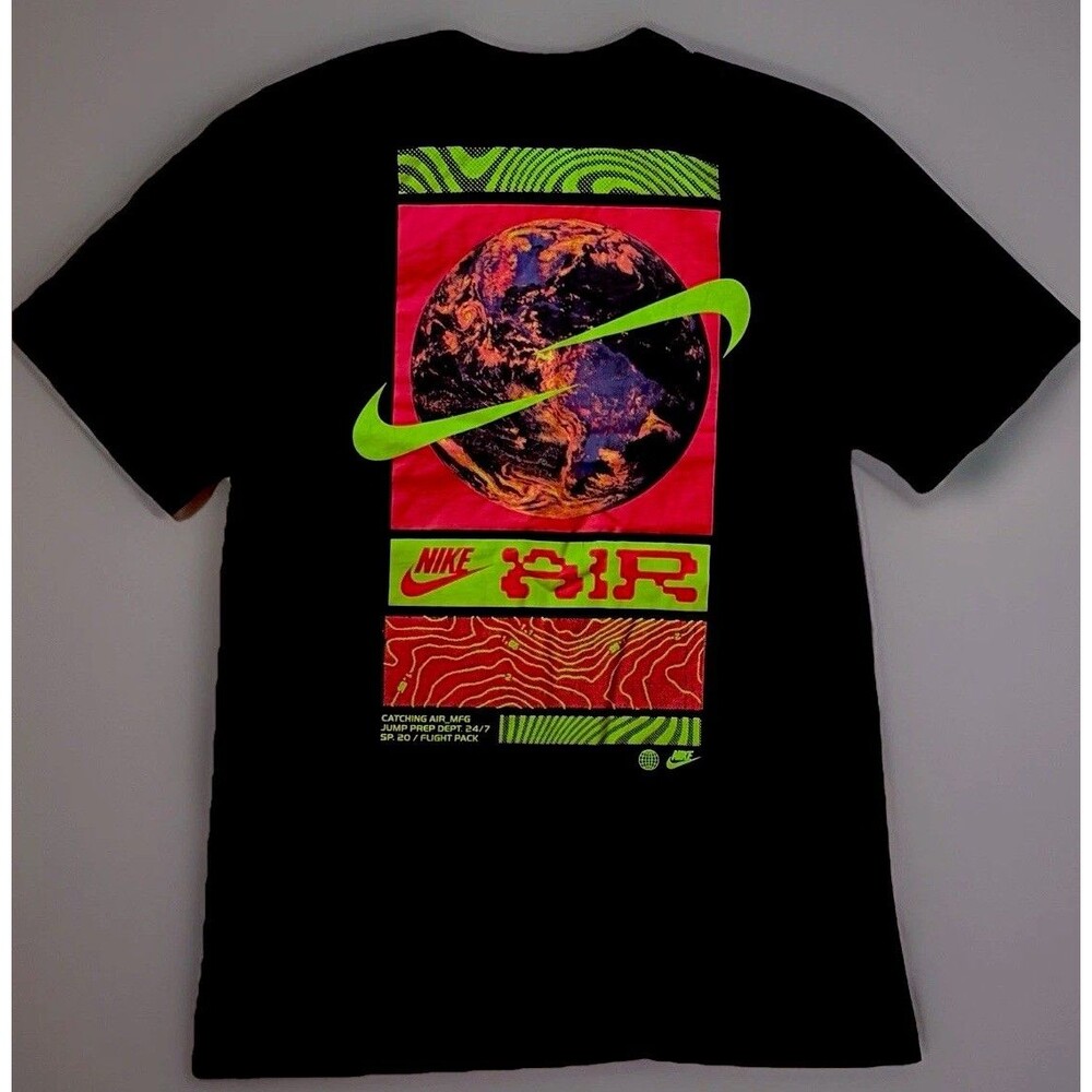 Nike Catching Air Flight Pack Graphic T-Shirt Mens Small Black Neon CW4704-010